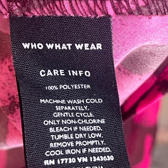 Who What Wear Pink + Burgundy Leopard Print Blouse • Tie-Neck Long Sleeve Top • - Picture 4 of 6